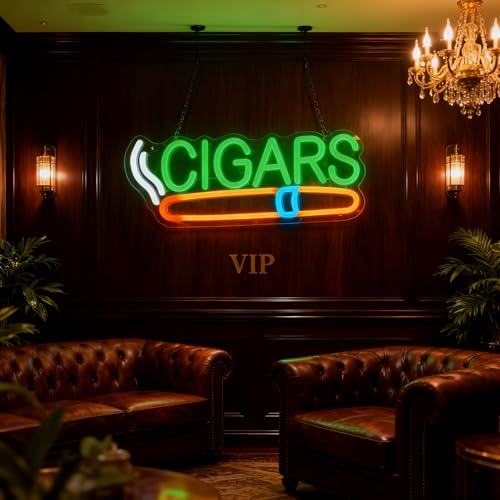 Image of cigar Neon Sign Handmade LED Art Decor Neon Light, Wall Hanging, USB Powered, Switch Control, for Home Bar, Cigar Lounge, Man Cave, Pub, Cafe, Party or Smoking Shop (cigar)