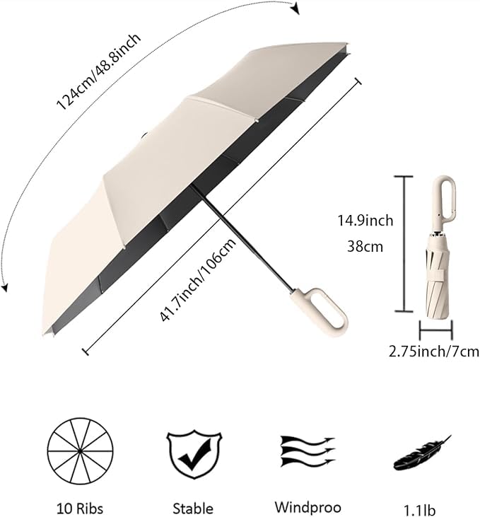Paraguas de golf plegable de viaje con 10 varillas de apertura y cierre automático, mochila portátil ligera para automóvil, para exteriores, sol/lluvia, protección UV 99, UPF 50, diseño 4