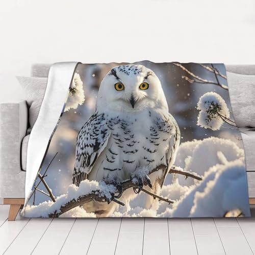 HJKJKKJ Manta para sofá, ligera, de felpa, suave, acogedora, de franela, antiestática, para invierno, con búho blanco, para sofá, silla, cama, camping, picnic, viajes, 200 x 150 cm