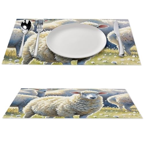 Sets de table antidérapants et lavables motif moutons en PVC - 2