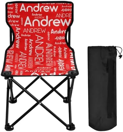 Sinestour Red Custom Folding Camping Chair for Teen Child Personalized Name 14.6×14.6in Portable Outdoor Chair with Carry Bag for Outside Picnic Lawn