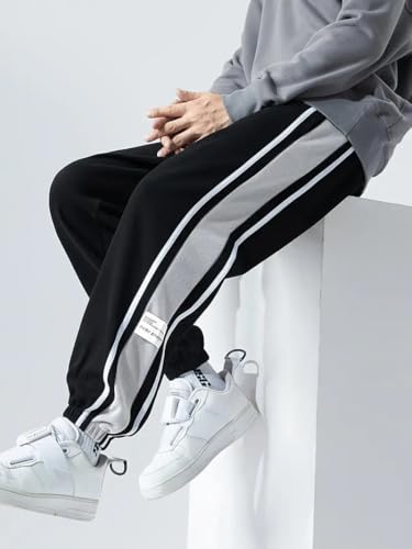 Image of Q - RIOUS Men's Black Colorblock Jogger Sweatpant | Contrast Side Stripe Sportswear | Casual & Gym Wear