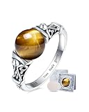 JZWUYAN Anillo giratorio de piedra natural para mujer, plata de ley 925, joyería para aliviar la ansiedad con el tiempo que cura suavemente, tallas 6, 7, 8, amatista, aguamarina, obsidiana, piedra