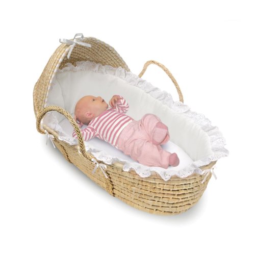 Hooded Baby Moses Basket with Liner, Sheet, and Pad