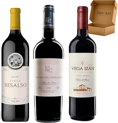 Pack Vinos Ribera del Duero - Envio 24h - Vinos Regalo - F.Resalso, P. Capellanes 5m, Vega Izán Roble - 3 x Botella 75 cl - Mejor Seleccion ENOVINOS THE WINE BRAND