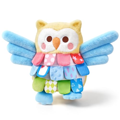 Image of JoyCat Sensory Owl Baby Toy for 0-12 Months, 13''Soft Tummy Time Infant Toy with Multi-Textured Crinkle Feathers, Baby Mirror, Stuffed Animal Plush Montessori Gifts for Newborn Boys and Girls