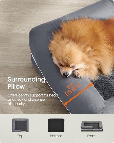 Feandrea Orthopedic Dog Bed, Dog Sofa with Sides, Removable Washable Cover, 76 x 51 x 18 cm, Non-Slip Bottom, Light Grey PGW074G02 - Image 5
