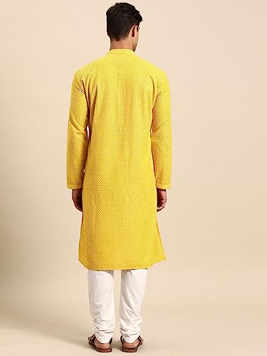 Image of Rajubhai Hargovindas Men Pure Cotton Chikankari Embroidered Straight Kurta