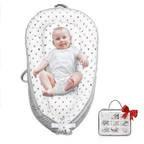 Image of JOCUTE Baby Lounger,Portable Cosleeper, Polyester Cotton Infant Nest Cover, Comfortable Newborn Lounger, Ultra Baby Shower, Travel Baby Bed