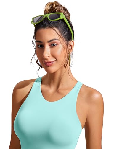 Image of CRZ YOGA Racerback Crop Bikini Tops | Built-in Pads, A-D Cup, High Neck, Swim, Bathing Suit Tank for Women