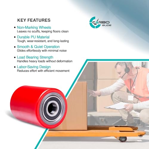 pallet jacktruck load wheels full set with axles and entry exit roller 334 x 37534 with bearings id 20mm poly tread red