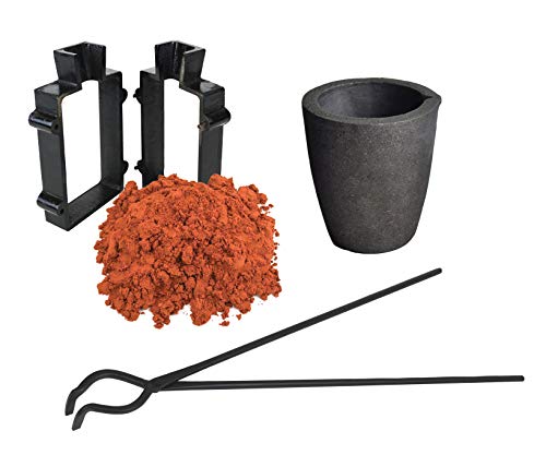 Sand Casting Set with 5 Lbs of Petrobond Quick Cast Sand Casting Clay Graphite Crucible Hinge Tongs and Cast Iron Mold Flask Frame Melt Pour Metals Melting Gold Silver Copper