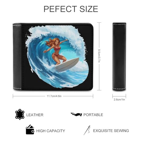 Ocean Surfing Woman Bifold Wallet PU Leather Front Pocket Slim Credit Card Holder Coin Purse for Women Men2