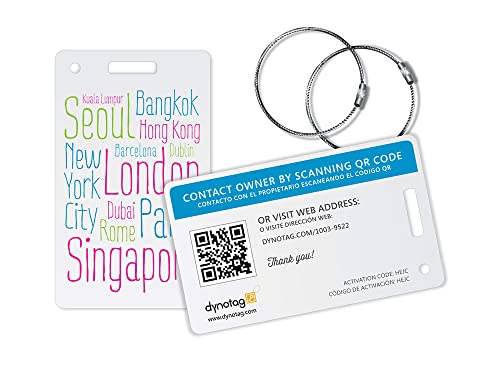 Dynotag® Web Enabled Smart Fashion Luggage ID Tags, with DynoIQ™ & Lifetime Recovery Service. 2 Identical Tags+Chains (Cityhopper)
