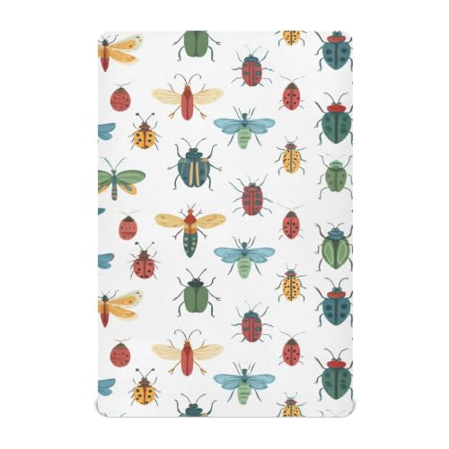 Image of Cute Ladybug Bugs Crib Sheets Soft Breathable Fitted Baby Crib Sheets Mattress Cover for Girls Boys 52 inch x 28 inch x 9 inch