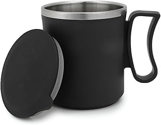MeeTo Coffee Mug with PVC-Handle and Lid, Stainless Steel for Tea Milk Mug, Cup with Cap Travel Home Office 370ml Multicol Price In India