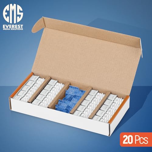 Image of Everest 90 Degree RJ45 Cat5e Keystone Jacks Slim Profile 20-Pack White | Compatible with 90 Angled Speed Termination Tool - easyJACK (B094WB91H3)