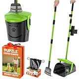 Pupzle Dog Pooper Scooper with Bag Attachment, 40' Long Handle Pooper Scooper for Large Dogs, Dog Poop Scoop for Yard, Large Capacity Swivel Bin and Rake, Lavender Scented Bags (Green)