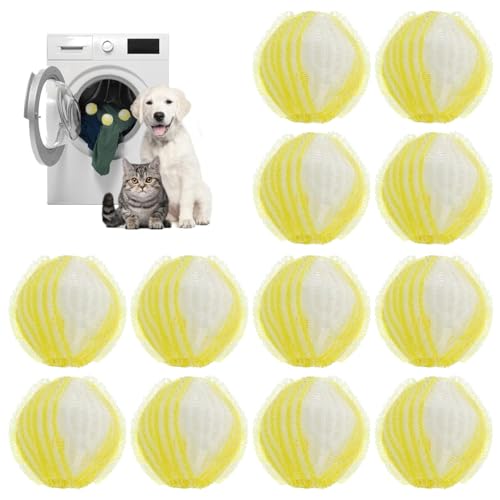 Prety 12 Pcs Atrapa Pelos Lavadora,Bolas Atrapa Pelos para Lavadora-Quita Pelos Mascota Reutilizables-Elimina Pelo de Perro/Gato,Pelusas y Suciedad-Compatible con Todas Las Lavadoras (Amarillo)