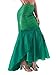 YiZYiF Women's Party Costume Sequins Mermaid Long Tail Skirt with Asymmetric Mesh Panel Small Green