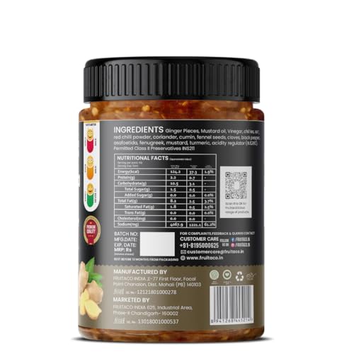 Image of Fruitaco Ginger Pickle - Authentic Indian Pickle with Tangy and Spicy Flavor | Perfect Side for Meal (500 Gm, Ginger Pickle)