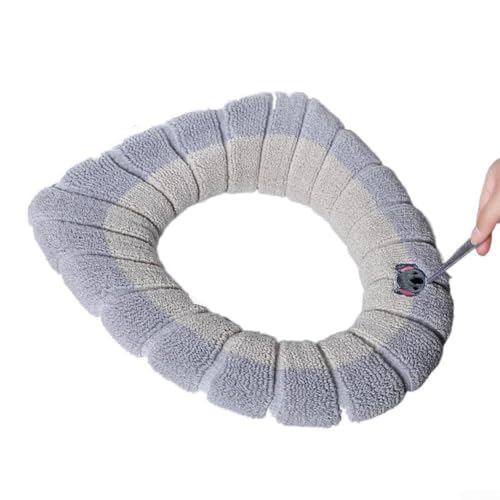 Startbuymore Thick Soft Toilet Seat Cover With Stretchable Fabric, Washable And Reusable, Fits O U V Shaped Toilet Seats For Added Warmth(Beige with gray B)