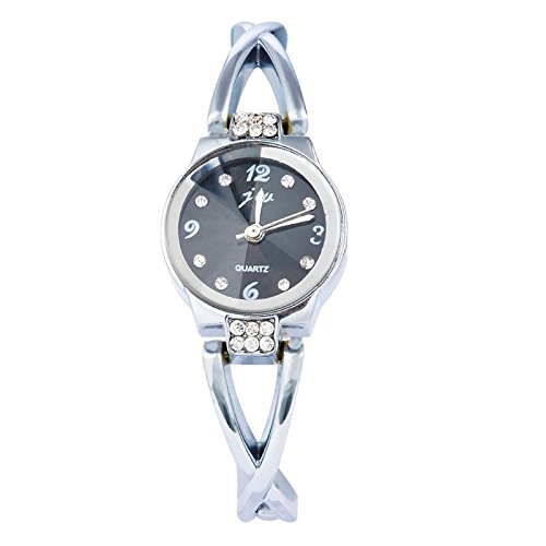 Preisvergleich Produktbild Souarts Damen Edelstahl Armbanduhr Quartz Analog Armreif Uhr mit Batterie