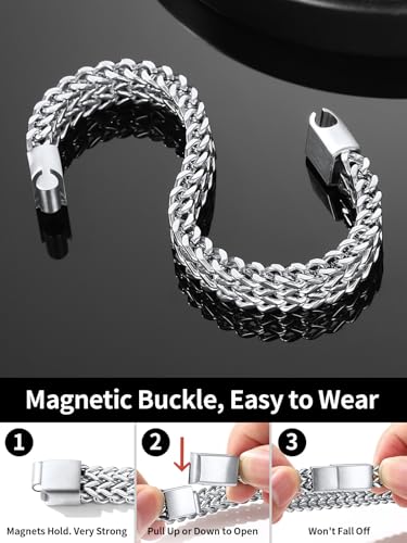 ChainsHouse Bracelet for Men Franco Curb Chain Link with Sturdy Clasp, 7.5/8.3/9 Inches Length 6/10/12MM Width Bracelet Chain Gift for Dad, Husband, Father's Day, Birthday4