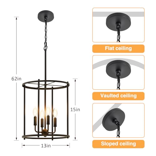 Luvkczc 4-Light Black Chandelier, Industrial Black Lantern Ceiling Light Fixtures with Rustic Metal Cage Adjustable Height Farmhouse Geometric Hanging Light for Kitchen Island, Dining Room, Entryway by Luvkczc - Image 2