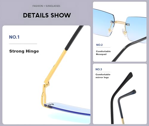 Heptagram Vintage Rimless Sunglasses Women Men Gold Metal Frameless Rectangle Sun Glasses 90s Retro Shades4