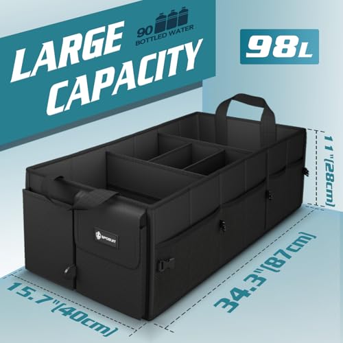 Image of Sposuit Large Trunk Organizer - 98L Collapsible Car Storage Organizer | Removable Dividers, Adjustable Securing Straps, SUV Trunk Organizers for Grocery Cargo, Car Organization for Truck SUV Van