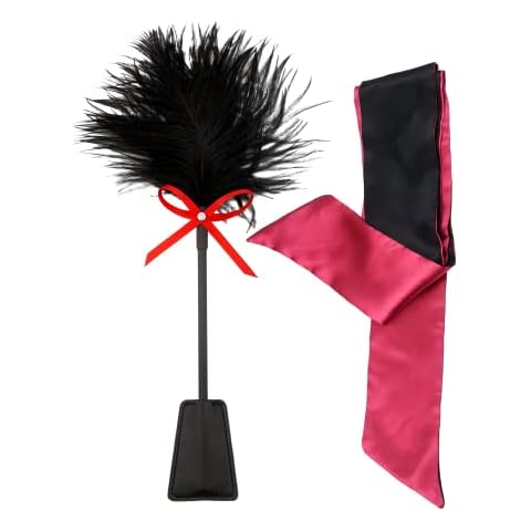 Feather Tickler 15" with Satin Blindfold 59" Tickling Feather Adult Play Games Blind fold Eye Mask Cover