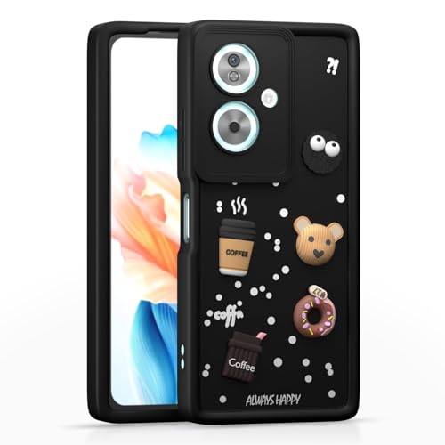 Image of Bintage Cute Fun Taddy Cartoon 3D Ball Milk Donut Coffee Cup Silicon Case Full Body & Camera Protection Back Cover Compatible for Oppo A59 5G - Black