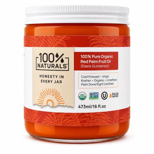 100% Naturals Virgin Organic Red Palm Fruit Oil, Cold-Pressed, Unrefined,