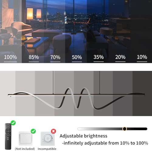 Modern LED Chandelier, Dimmable Kitchen Island Lighting Fixtures 3 Color Temperatures Pendant Light with Remote Control, 39.4" Linear Wave Spiral Dining Room Lights Ceiling Hanging, Black 46W by MDZHYA - Image 5