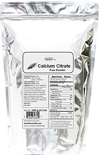 NuSci Calcium Citrate Powder Pure Bio-Available Form Calcium (1000 Grams (2.2 lb))