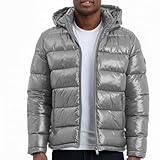Michael Kors Mens Shine Hooded Puffer Jacket, Heavy Winter Jackets for Men, Water Resistant, Grey, XX-Large