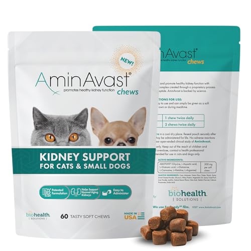 AminAvast Small Dogs & Cat Kidney Support - Promotes Healthy Kidney Support in Cats & Small Dogs - 300mg (60 Chews)
