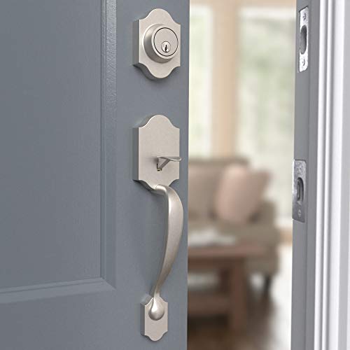 Amazon Basics Handleset With Tulip Knob - Single Cylinder - Satin Nickel #TOP4