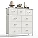 DUMOS Dresser for Bedroom, Storage Organizer with 9 Drawers, Chest of Drawers with Fabric Bins, Sturdy Metal Frame, Wood Tabletop for Guest Room, Closet, Entryway, White