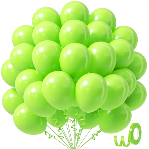 Awenztech Lime Green Balloons 12 inch Lime Green Latex Balloon 50pcs Party Balloons for Baby Shower Dinosaur Jungle Halloween Birthday Party Decorations