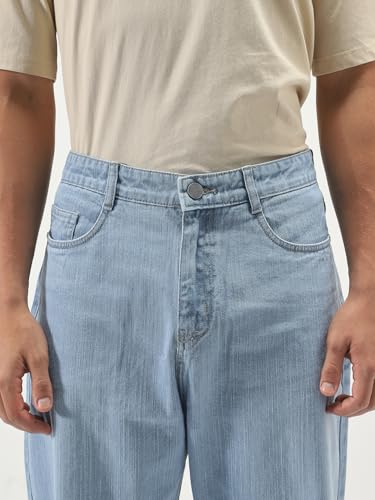 Image of Urbano Fashion Men's Loose Baggy Fit Washed Denim Jeans Non-Stretchable