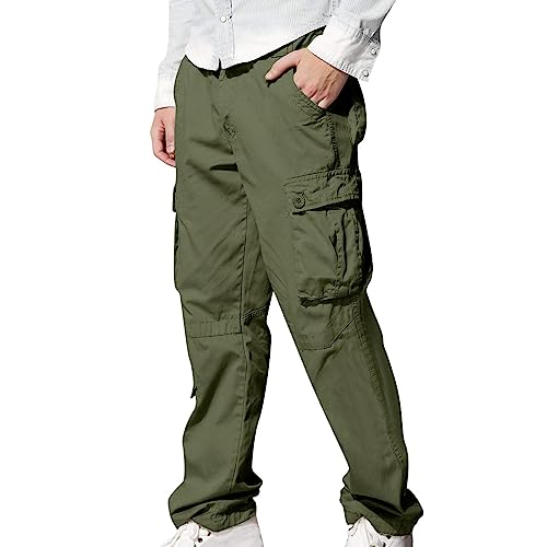 XUNRYAN Mens Cargo Pants Casual Joggers High Waisted Athletic Cotton Loose Straight Sweatpants Fashion Trousers Multi Pockets