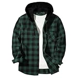 Men's Long Sleeve Hooded Shirts Plaid Button Down Pockets Casual Flannel Jacket Hoodie Soft Comfort Spring Tops