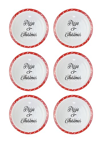 IlGruppone Set 6 Pezzi Piatti Pizza Natalizi Grandi Porcellana Bone China Ø 30 Cm Piani XL Tavola Natale Certificati Contatto Alimentare Sì Microonde Lavastoviglie Idea Regalo