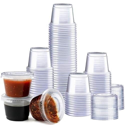 GUSTO 1 oz Jello Shot Cups with Lids [100 Count] Condiment Containers