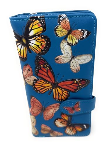 Shag Wear Monarch Butterfly Migration Large Wallet for Women and Teen Girls Vegan Faux Leather Dark Blue 7