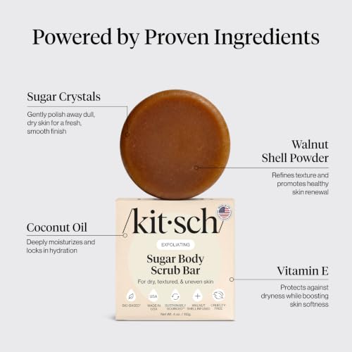 Kitsch Exfoliating Sugar Body Scrub Bar Soap – Polishing Soap Bar with Granules, Walnut Shell & Coconut Oil – Hydrating Exfoliating Body Scrub for Smooth, Glowing Skin Care – Made in the USA - 4 oz - Image 3