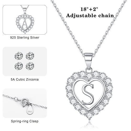 Initial Heart Necklaces for Women, S925 Sterling Silver Initial Necklace Womens Jewelry Mothers Day Gifts Girls Valentines Gifts for Her Christmas Birthday Gifts for Women2