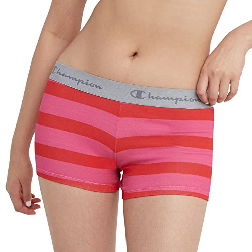 Champion Women's Heritage Underwear, Stretch Cotton Boyshort Panties (Retired Colors), Cheerful Pink Red Stripe, Medium #TOP15